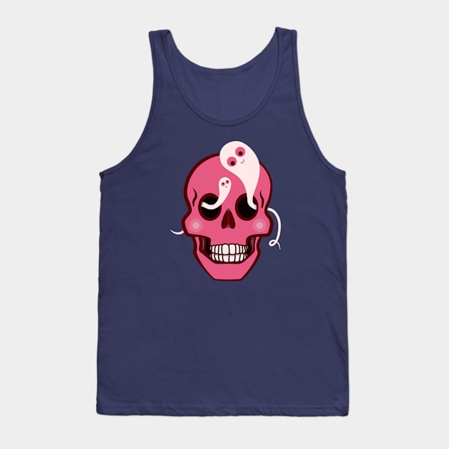 Funny Skull With Cute Ghosts In Eye Sockets Tank Top by Boriana Giormova